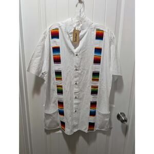 NEW! Men's M White Mexican Artisanal Guayabera Button Down Short Sleeve Shirt